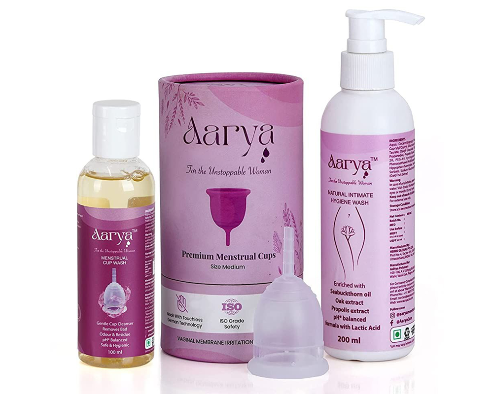 Aarya Period Combo Kit - Menstrual Cup (Medium) + Cup Wash + Intimate Wash