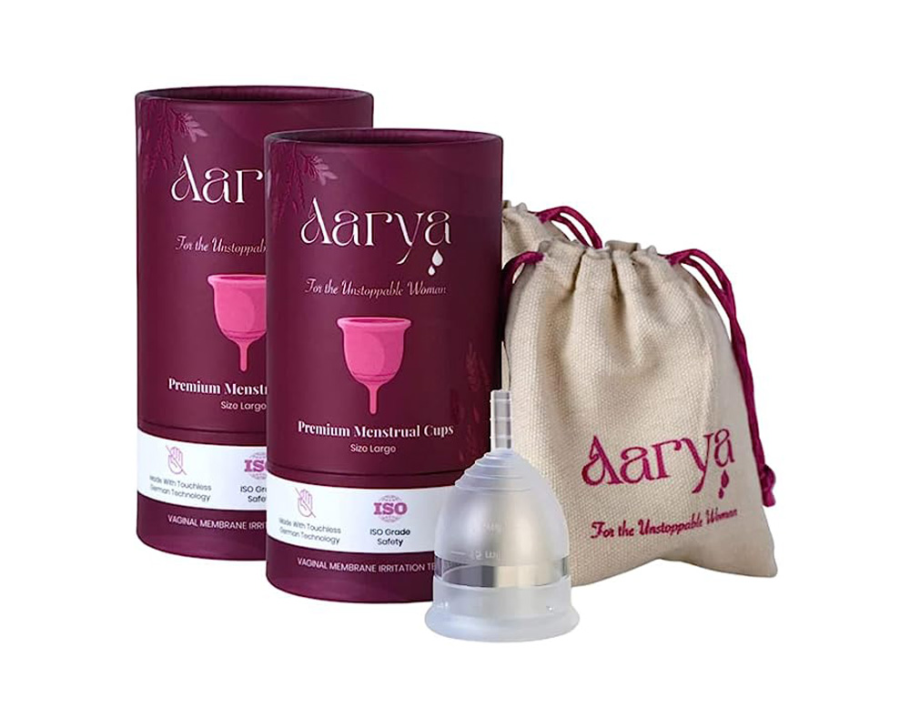 Aarya Period Menstrual Cup with Pouch - Large Size (Pack of 2)