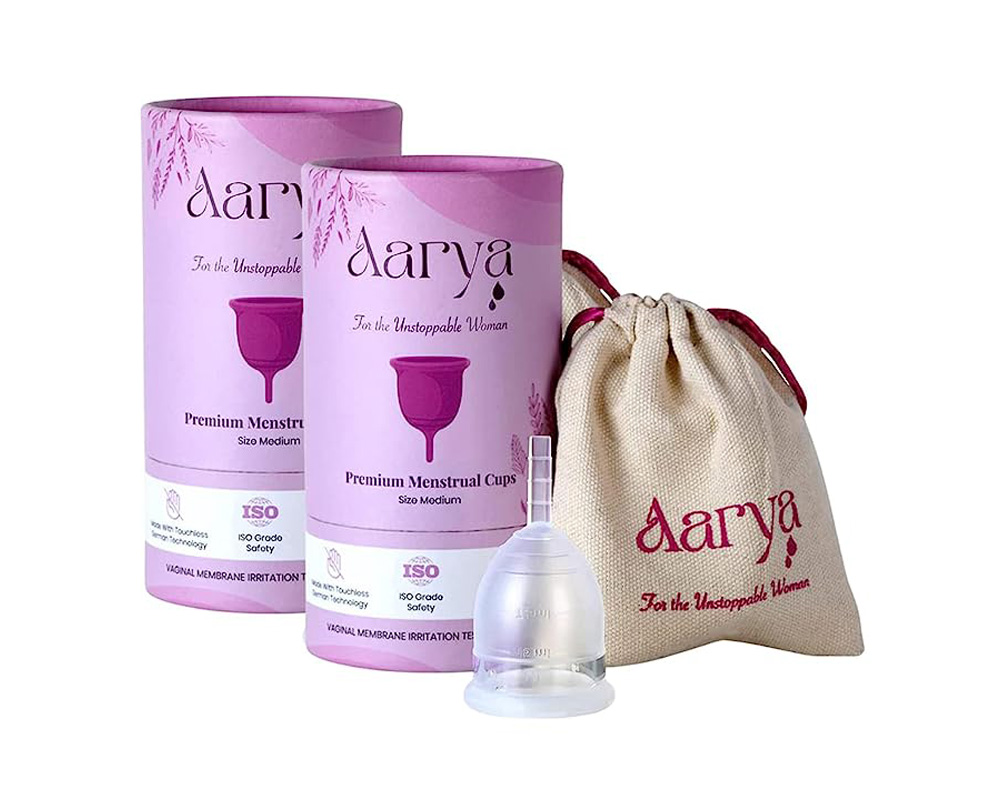 Aarya Period Menstrual Cup with Pouch - Medium Size (Pack of 2)
